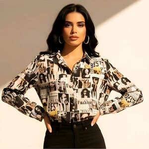 John + Mark  Button Front Blouse Size Large